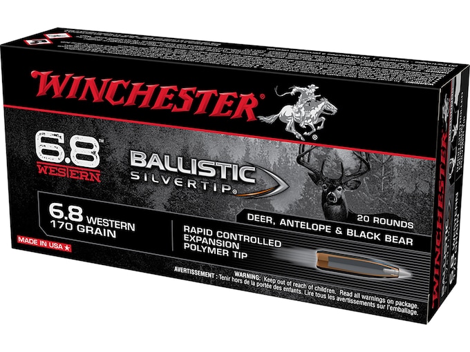 Winchester Ballistic Silvertip Ammunition 6.8 Western 170 Grain Polymer Tip Box of 20