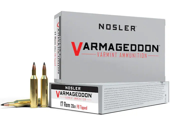 Nosler Varmageddon Ammunition 17 Remington 20 Grain Polymer Tip Flat Base Box of 20