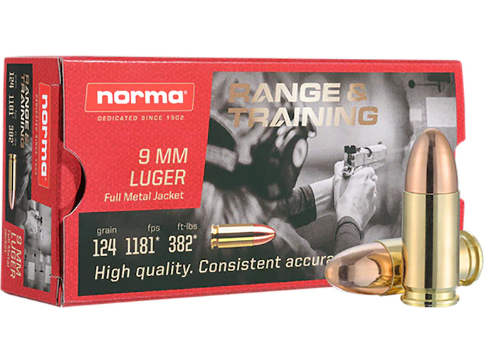 Norma Range & Training Ammunition 9mm Luger 124 Grain Full Metal Jacket