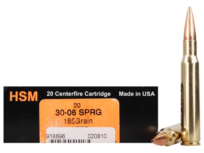 HSM Trophy Gold Ammunition 30-06 Springfield 185 Grain Berger Hunting VLD Hollow Point Boat Tail Box of 20