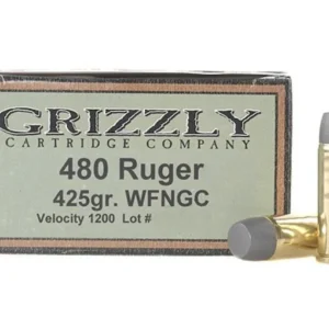 Grizzly Ammunition 480 Ruger 425 Grain Cast Performance Lead Wide Flat Nose Gas Check Box of 20