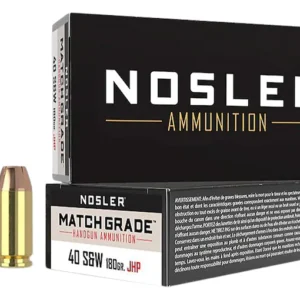 Nosler Match Grade Ammunition 40 S&W 180 Grain Jacketed Hollow Point Box of 50