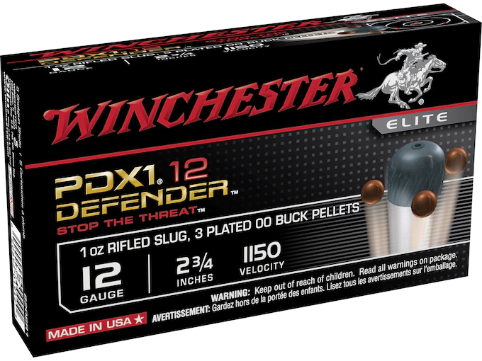 Winchester PDX1 Defender Ammunition 12 Gauge 2-3/4" 1/2 oz 00 Buckshot over 1 oz Bonded Slug Box of 10