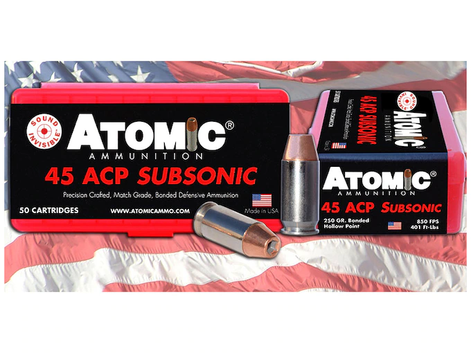 Atomic Ammunition 45 ACP Subsonic 250 Grain Bonded Match Hollow Point Box of 50