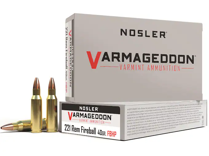 Nosler Varmageddon Ammunition 221 Remington Fireball 40 Grain Hollow Point Flat Base Box of 20