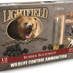 Lightfield Wildlife Control Less Lethal Ammunition 12 Gauge 2-3/4" Rubber Buckshot 21 Pellets Box of 5