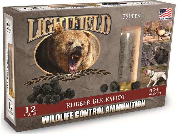 Lightfield Wildlife Control Less Lethal Ammunition 12 Gauge 2-3/4" Rubber Buckshot 21 Pellets Box of 5