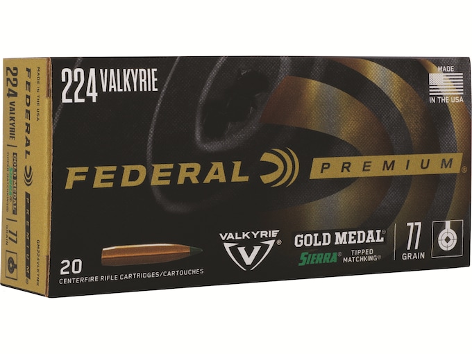 Federal Premium Gold Medal Ammunition 224 Valkyrie 77 Grain Sierra MatchKing Hollow Point Boat Tail