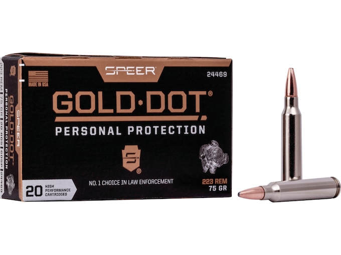 Speer Gold Dot Ammunition 223 Remington 75 Grain Gold Dot Bonded Soft Point Box of 20