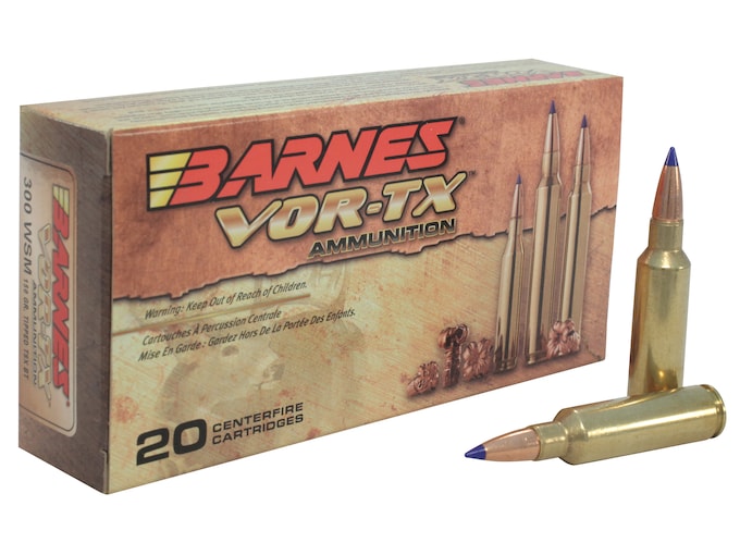 Barnes VOR-TX Ammunition 300 Winchester Short Magnum (WSM) 150 Grain TTSX Polymer Tipped Spitzer Boat Tail Lead-Free Box of 20