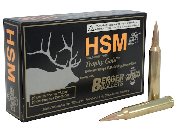 HSM Trophy Gold Ammunition 7mm STW 168 Grain Berger Hunting VLD Hollow Point Boat Tail Box of 20