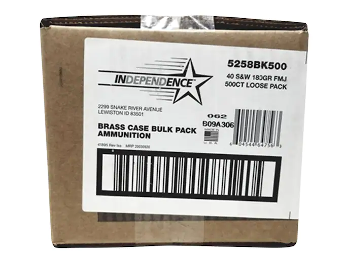 Independence Ammunition 40 S&W 180 Grain Full Metal Jacket Box of 500 (Bulk)