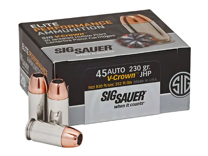 Sig Sauer Elite Performance Ammunition 45 ACP 230 Grain V-Crown Jacketed Hollow Point Box of 20