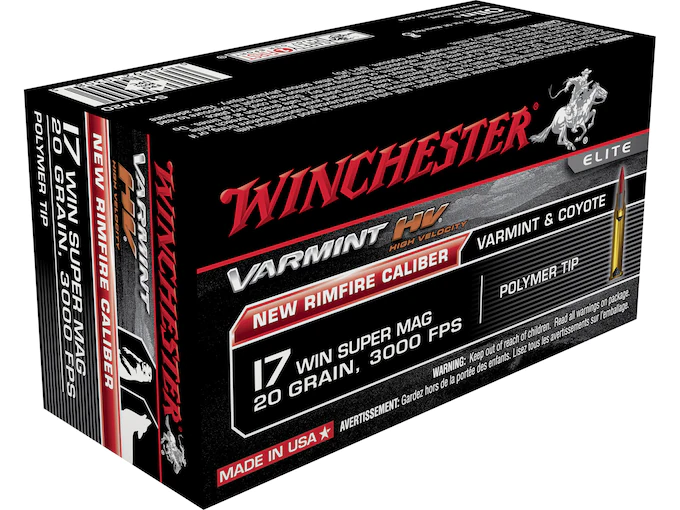 Winchester Varmint High Velocity Ammunition 17 Winchester Super Magnum 20 Grain Hornady V-MAX Polymer Tip Box of 50