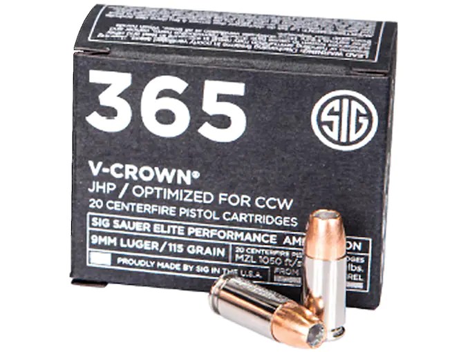 Sig Sauer 365 Elite Performance Ammunition 9mm Luger 115 Grain V-Crown Jacketed Hollow Point Box of 20