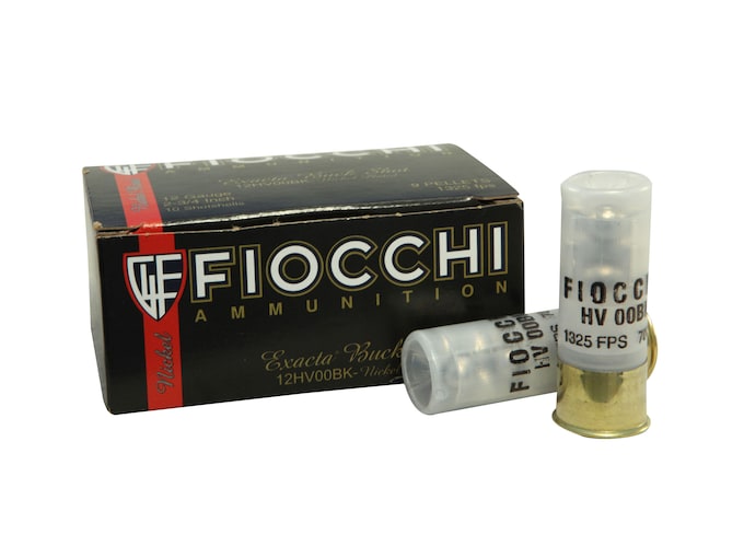 Fiocchi Exacta Ammunition 12 Gauge 2-3/4" 00 Buckshot 9 Nickel Plated Pellets Box of 10