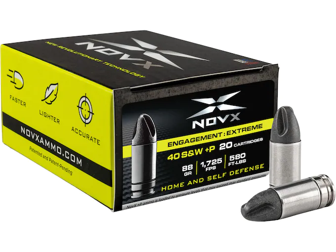 NovX Engagement Extreme Self-Defense Ammunition 40 S&W +P 88 Grain Fluted Lead Free Box of 20