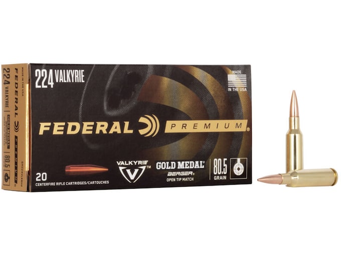 Federal Premium Gold Medal Berger Ammunition 224 Valkyrie 80.5 Grain Berger Open Tip Match