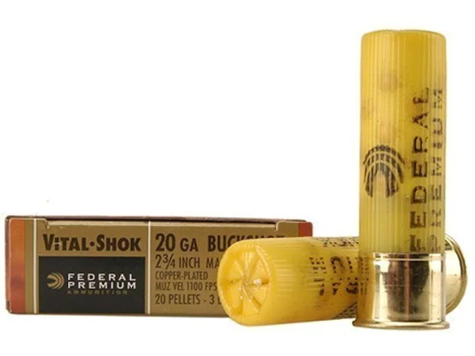 Federal Premium Vital-Shok Ammunition 20 Gauge 2-3/4" Buffered #3 Copper Plated Buckshot 20 Pellets Box of 5