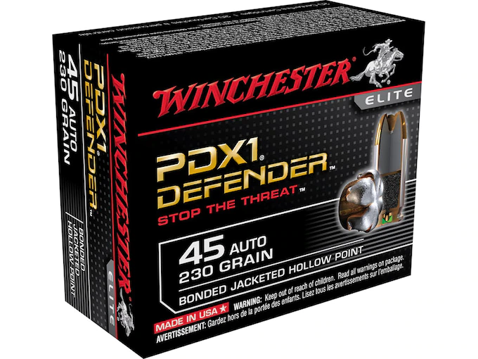 Winchester Defender Ammunition 45 ACP 230 Grain Bonded Jacketed Hollow Point Box of 20