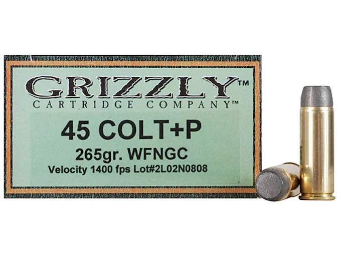 Grizzly Ammunition 45 Colt (Long Colt) +P 265 Grain Cast Performance Lead Wide Flat Nose Gas Check (1400 fps) Box of 20