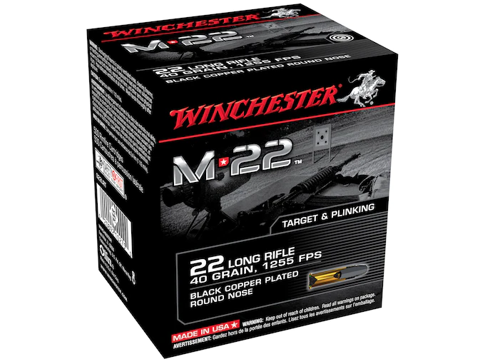 Winchester M-22 Ammunition 22 Long Rifle 40 Grain Black Plated Lead Round Nose