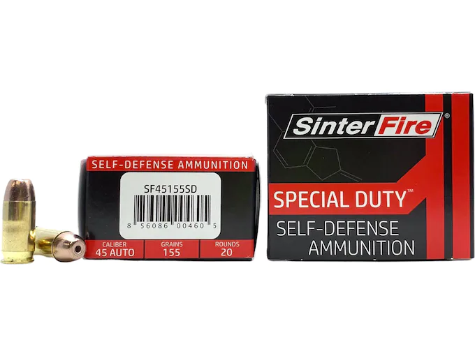 SinterFire Special Duty Ammunition 45 ACP 155 Grain Frangible Hollow Point Lead Free Box of 20