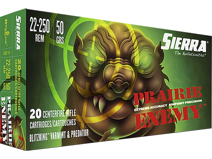 Sierra Prairie Enemy Ammunition 22-250 Remington 50 Grain BlitzKing Polymer Tip Box of 20