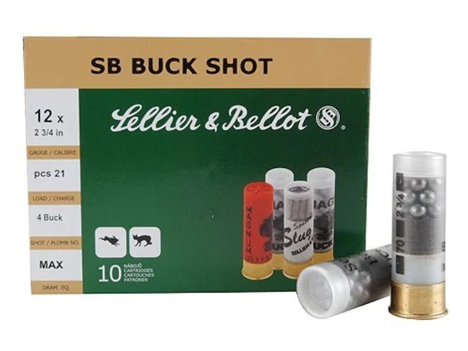 Sellier & Bellot Ammunition 12 Gauge 2-3/4" #4 Buckshot 21 Pellets Box of 10