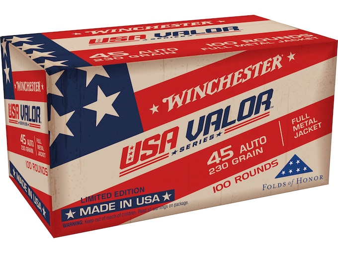 Winchester USA Valor Ammunition 45 ACP 230 Grain Full Metal Jacket Box of 100- Blemished