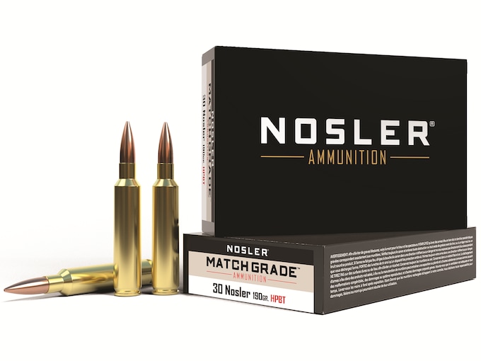 Nosler Match Grade Ammunition 30 Nosler 190 Grain Custom Competition Hollow Point Boat Tail Box of 20