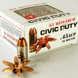 G2 Research Civic Duty Ammunition 45 ACP 164 Grain Expanding Solid Copper Lead-Free Box of 20