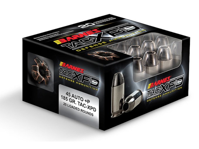 Barnes TAC-XPD Ammunition 45 ACP +P 185 Grain TAC-XP Hollow Point Lead-Free Box of 20